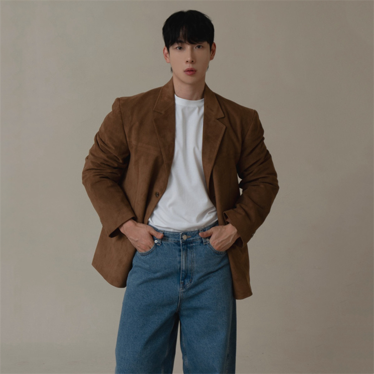韩国男装代购直播GC家高档百货级翻毛麂皮绒重工宽松休闲西服外套