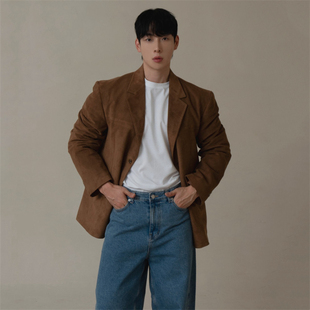 韩国男装 直播GC家高档百货级翻毛麂皮绒重工宽松休闲西服外套 代购