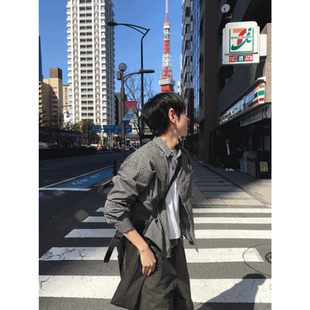 MRDONG韩国代购男装SENNE春夏小格纹短款衬衫清爽利落宽松版型