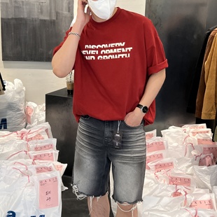 残缺英文高品纯棉宽松短袖 韩国男装 代购 直播cooper设计师个性 T恤