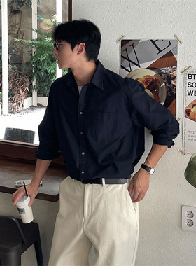 MRDONG韩国男装代购LAINE高档品牌棉质轻熟简约基础宽松长袖衬衫