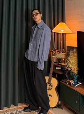 MRDONG韩国代购男装短款格纹衬衫卷袖外套小众叠穿无皱轻薄层次感