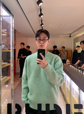 韩国男装代购直播LAINE高档美利奴羊毛超美14混色圆领针织衫毛衣