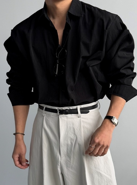 MRDONG韩国代购男装春夏柔感宽廓长袖衬衫简约气质设计垂挺括轻熟