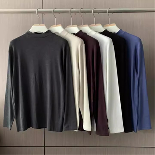 亲肤休闲宽松长袖 半高领纯色简约百搭OOTD打底衫 T恤 代购 韩国男装
