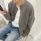 直播LOGAN高档秋冬美利奴羊毛重工圆领针织开衫 韩国男装 代购 外套