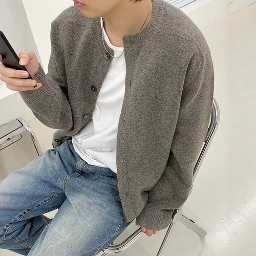 韩国男装美利奴羊毛重工针织开衫