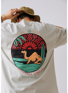 MRDONG韩国代购男装摩洛哥骆驼印花宽松短袖T恤民族风复古气质