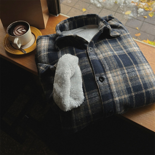 衬衫 秋冬亲肤保暖内里加绒格子纹磨毛宽松长袖 代购 MRDONG韩国男装