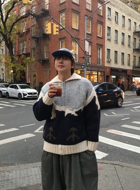 韩国代购直播男装nomade超萌重工1400g北欧北极熊翻领针织衫外套