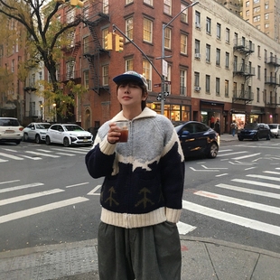 外套 nomade超萌重工1400g北欧北极熊翻领针织衫 韩国代购 直播男装