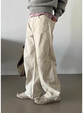 MRDONG韩国代购男装立体剪裁弧线版型纯棉宽腿休闲长裤复古休闲感