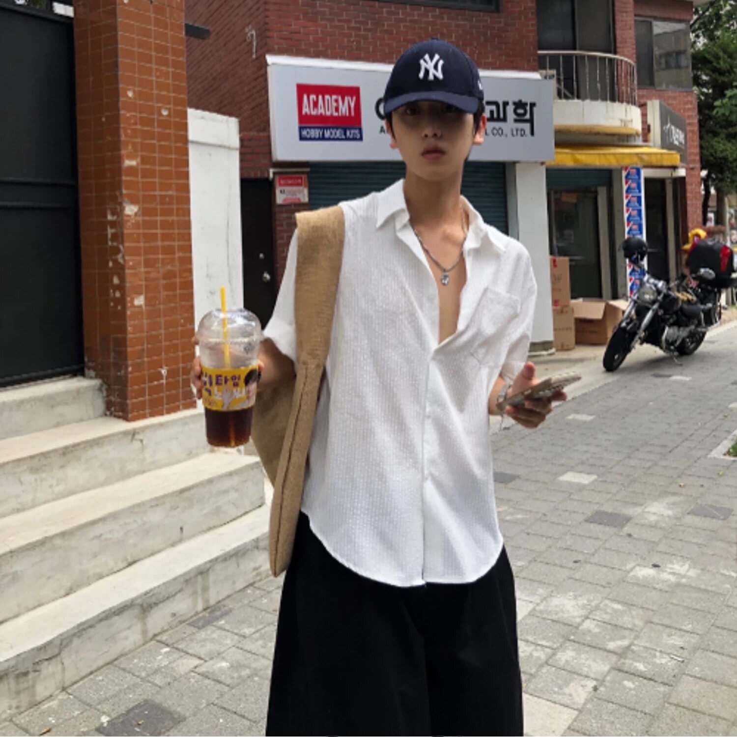 韩国男装代购东大门设计师款小红花家立体提花短袖衬衫轻奢潮牌