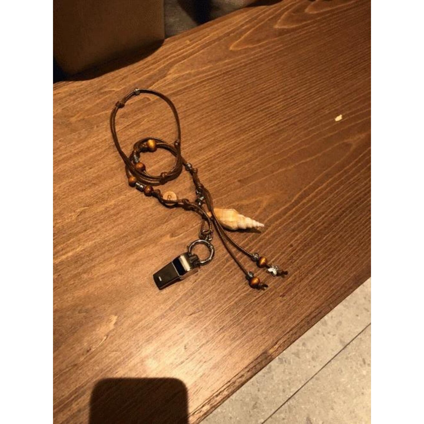 MRDONG韩国代购东大门男装海螺口哨皮绳木珠项链小众配饰潮牌小众