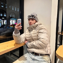 韩国男装代购直播OASIS高档鸭绒双压线排骨纹蓬松羽绒服连帽外套
