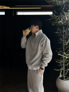 MRDONG韩国男装代购可翻立领半拉链高品慵懒韩范休闲宽松套头卫衣