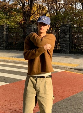 MRDONG韩国男装代购LOGAN重工羊毛纯色亲肤短款设计小众针织毛衣