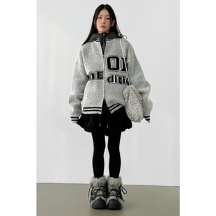 男女graphic up设计师宽松减龄开衫 2way zip knit MRDONG韩国代购