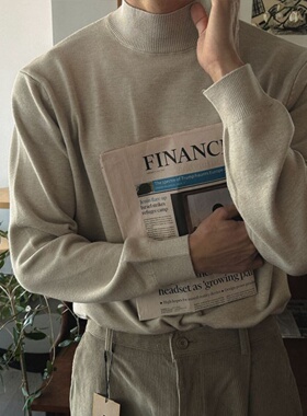 MRDONG韩国男装代购轻熟百搭半高领人造丝混纺细腻亲肤打底针织衫