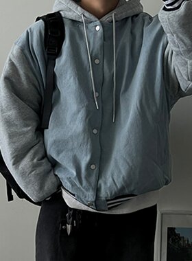 韩国代购美式学院撞色拼接棉服