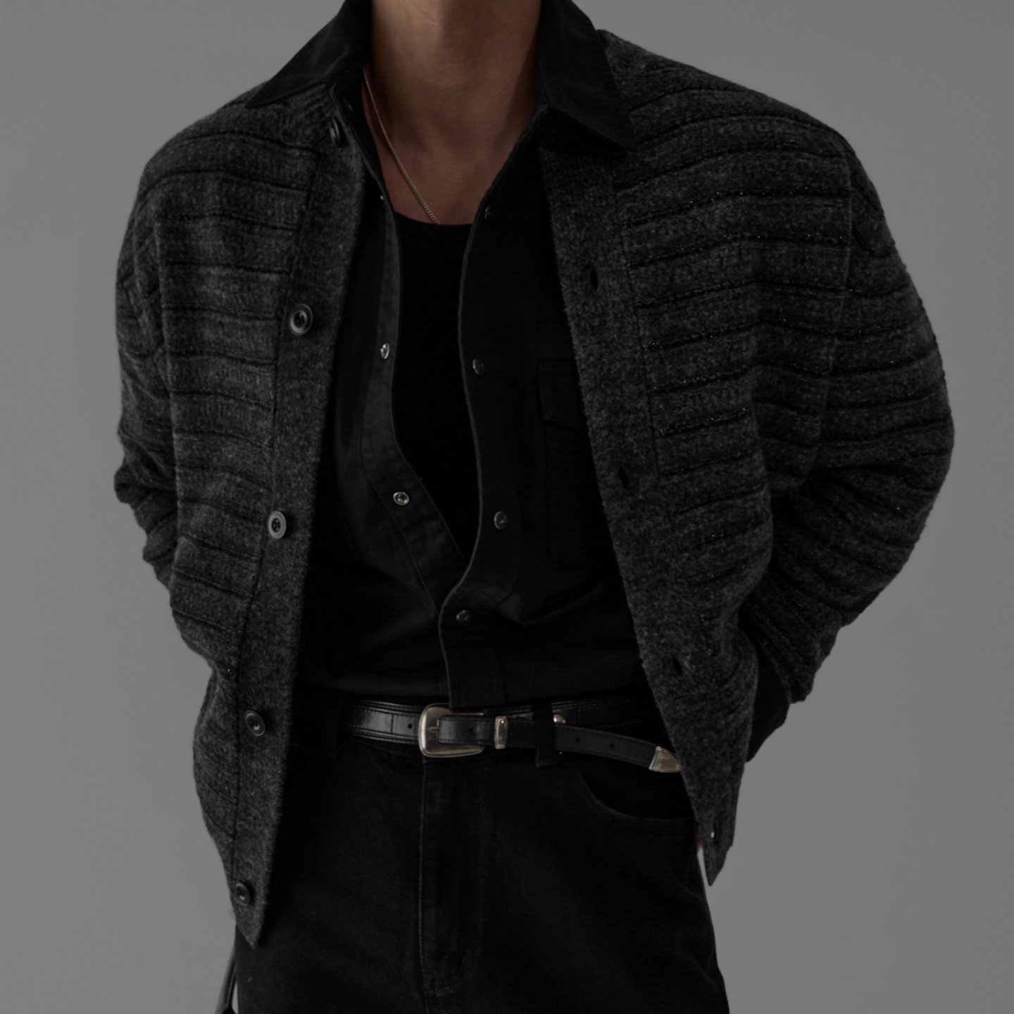 韩国男装设计师横条纹理高品外套