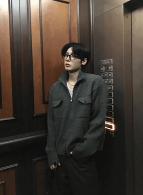 MRDONG韩国代购男装轻奢设计师外套针织拉链开衫宽松廓形气质小众