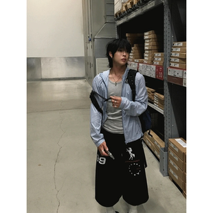 MRDONG韩国代购东大门男装轻薄连帽防晒风衣夏季潮款拼接夹克外套