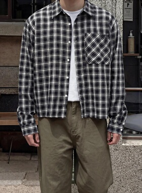 MRDONG韩国代购男装经典格纹宽版衬衫复古学院风轻文艺氛围设计款