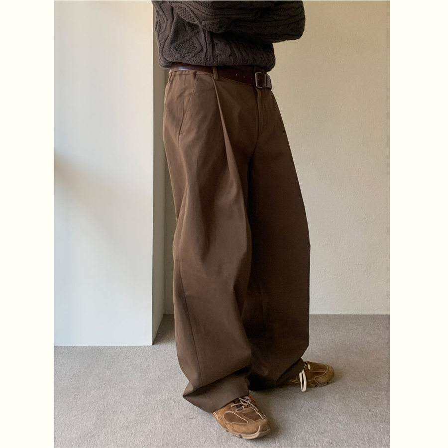 韩国男装纯棉单掐褶重工休闲裤