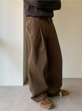 MRDONG韩国男装代购高档挺阔纯棉单掐褶重工高街设计师阔腿休闲裤