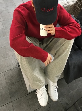 MRDONG韩国代购男装LOGAN纯色圆领细针织柔软保暖毛衣冬季层次