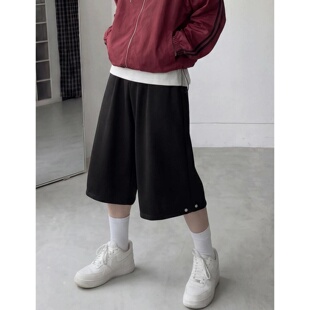 垂感休闲百搭 百慕大阔腿棉金属扣宽松运动短裤 MRDONG韩国代购 男装