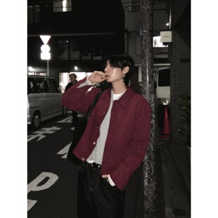 复古牛仔翻领短款 短款 夹克水洗做旧廓形外套潮 男装 MRDONG韩国代购