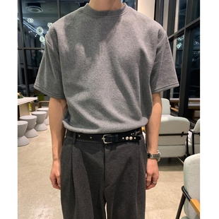 T恤通勤内搭款 秋冬极简抓绒灰调合身短袖 百搭 男装 MRDONG韩国代购