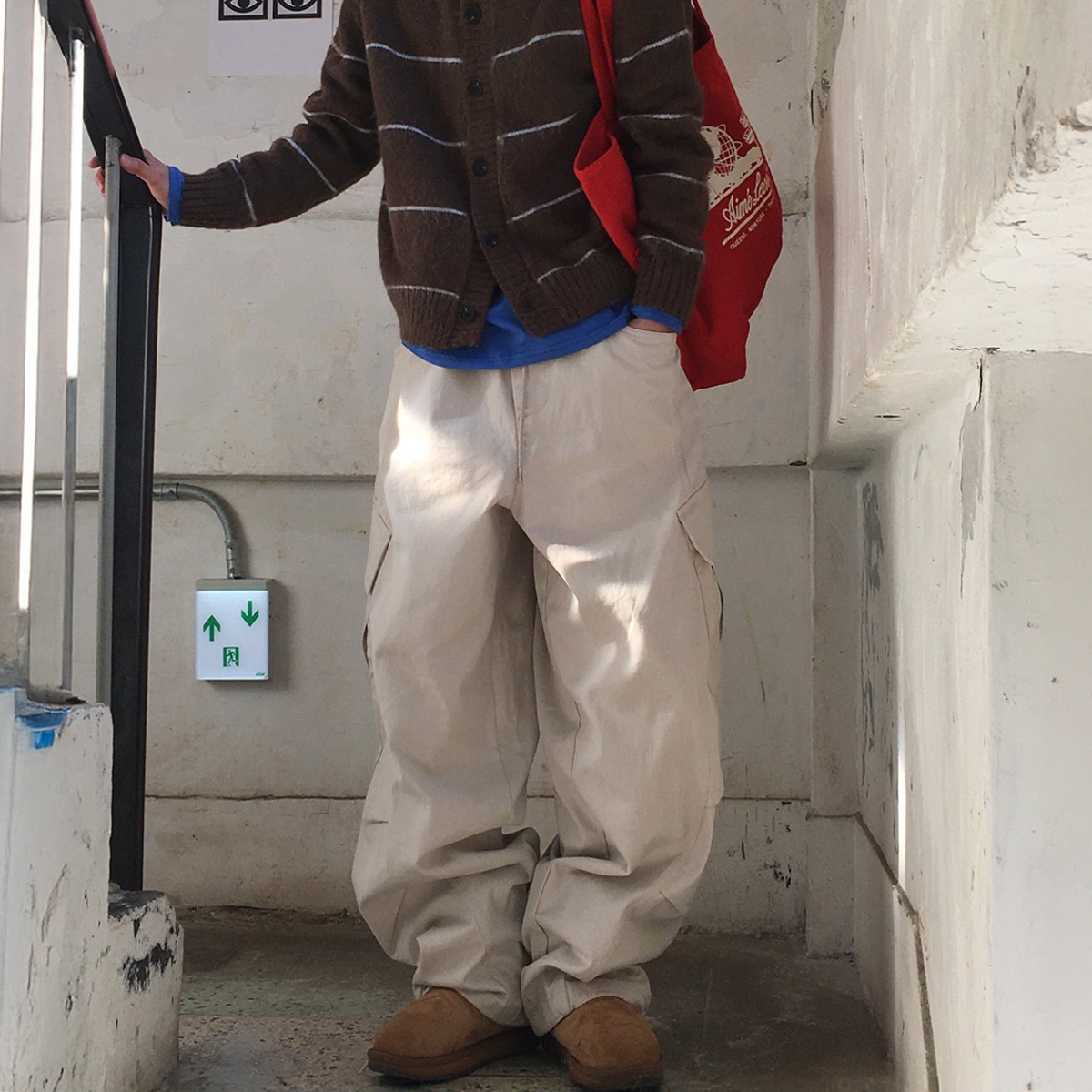 MRDONG韩国男装代购弧形拼接压线捏褶纯棉水洗工装阔腿高品休闲裤