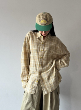 MRDONG韩国代购男女VOTUS浅格衬衫宽松长袖复古文艺气质上衣款