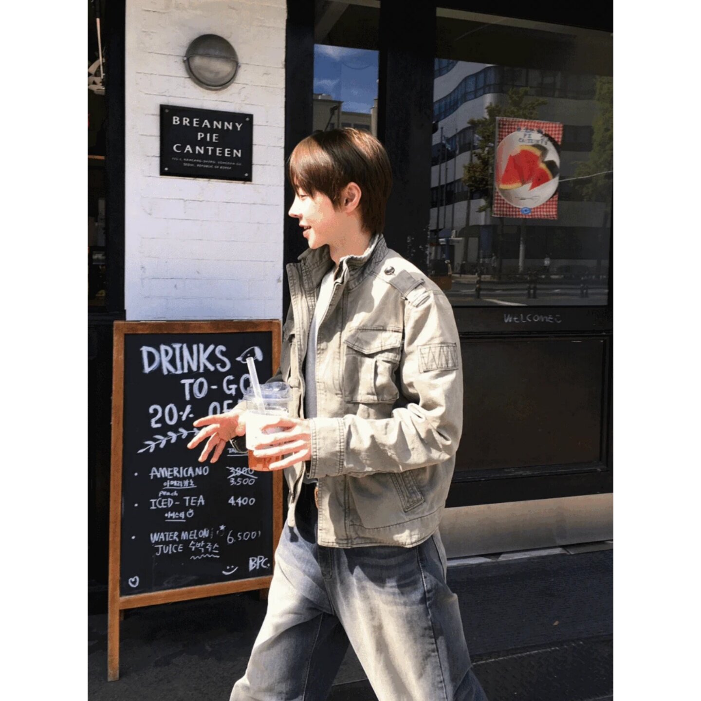 MRDONG韩国代购东大门男装水洗做旧立领肩章短款机车工装夹克外套