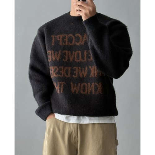 韩国男装美利奴羊毛绒感英文毛衣