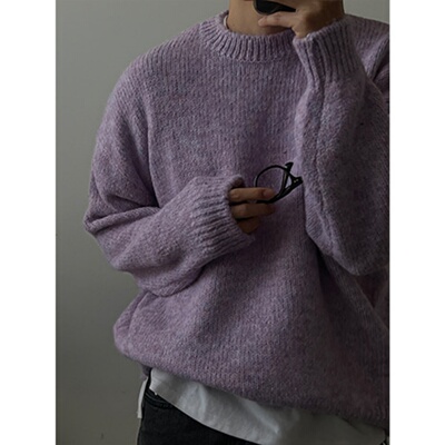 韩国代购羊驼混纺圆领柔软毛衣