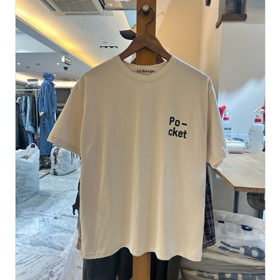 韩国代购重工字母口袋圆领短袖T