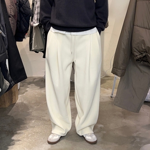 灯芯绒雪尼尔纹理掐褶阔腿设计师休闲裤 直播own厚款 代购 韩国男装