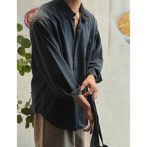 韩国代购天丝亚麻垂坠长袖衬衣