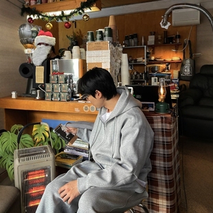 韩国男装 直播LAINE高捻棉USA进口鲨鱼掐褶抓绒连帽卫衣外套 代购