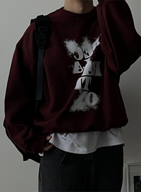 MRDONG韩国代购男装喷绘字母做旧宽松圆领卫衣街头潮感上衣学院风