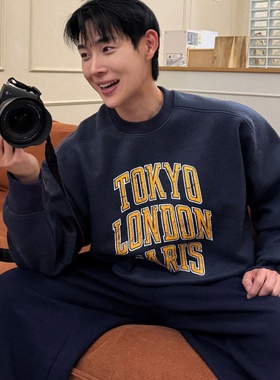 MRDONG韩国代购男装冬季TOKYO LONDON PARIS套头卫衣加绒