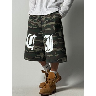 宽松街头运动五分裤 迷彩印花毛圈百慕大短裤 潮 男装 MRDONG韩国代购