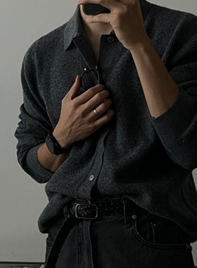 MRDONG韩国代购男装LOGAN翻领排扣羊感针织外搭挺括线条层次