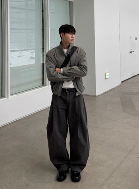 MRDONG韩国男装代购层叠掐褶膝盖错位立体剪裁阔腿高品弯刀休闲裤