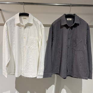 韩国代购男装直播BALLOW高奢棉质毛边纹理宽松春季衬衫设计师外套