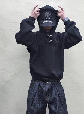 MRDONG韩国代购男装机能扣具连帽卫衣重工结构感暗黑机能潮流外套